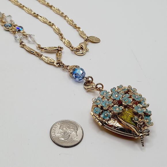 Kirk’s Folly Long Necklace 28" Removable Heart Locket Pendant Dragonfly - Picture 10 of 12